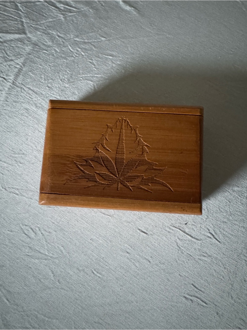 Engraved Wooden Box with Leaf Design - Brown